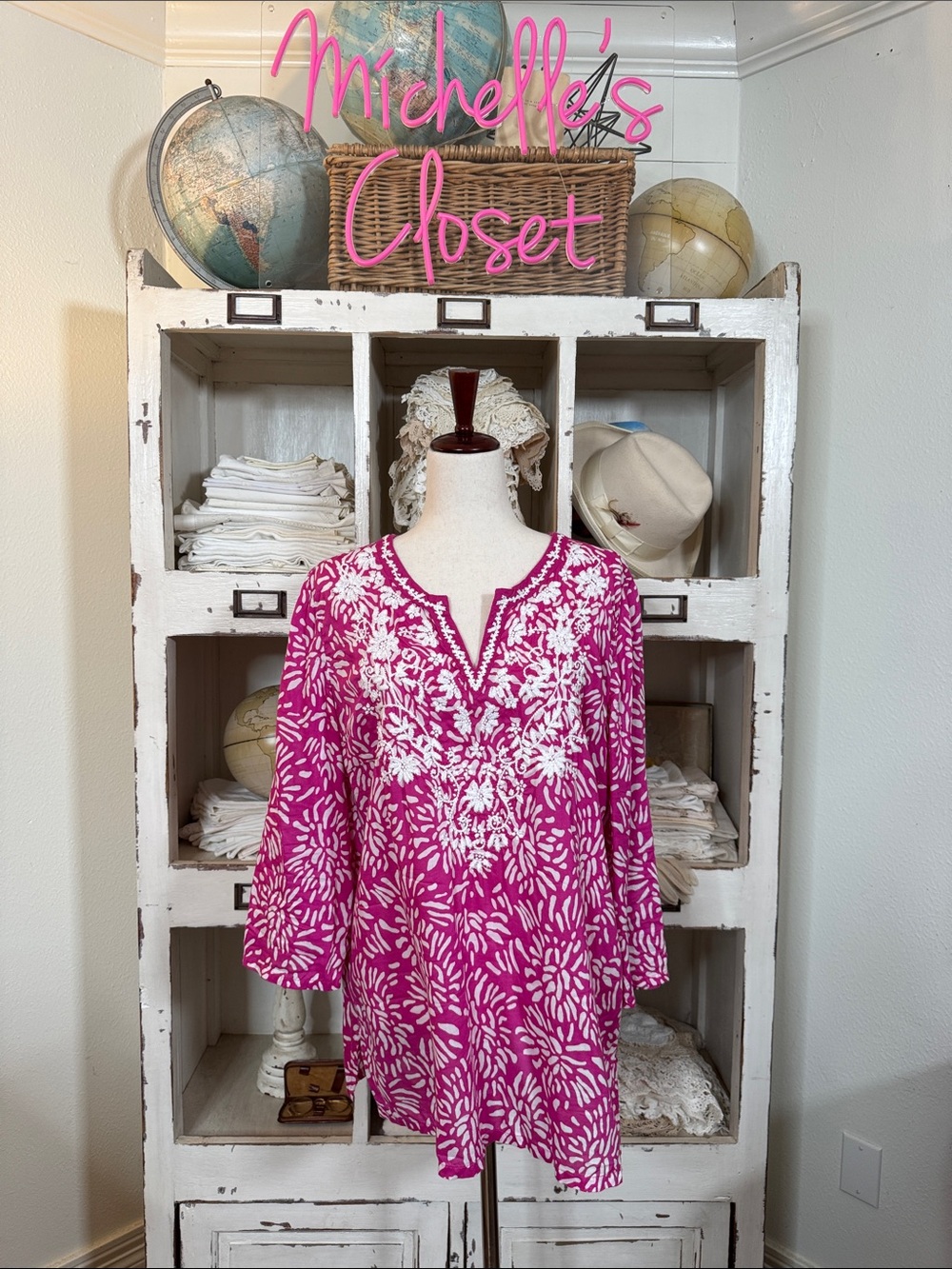 Charter Club Fuchsia and White Floral Blouse
